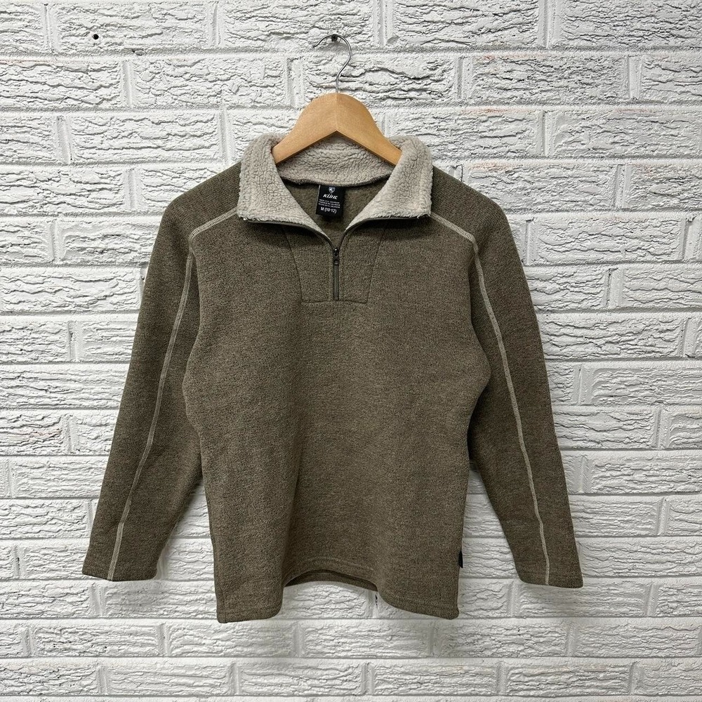 Kuhl Fleece Pullover Olive Green Sherpa Collar Quarter Zip Kids Size M 10-12